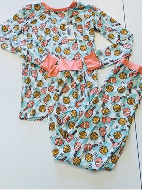Kids Pickleball Print Bamboo Set - Coral Trim